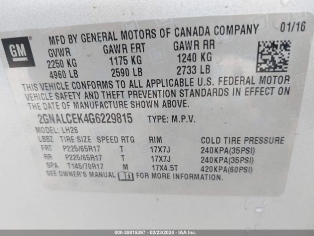 Photo 8 VIN: 2GNALCEK4G6229815 - CHEVROLET EQUINOX 