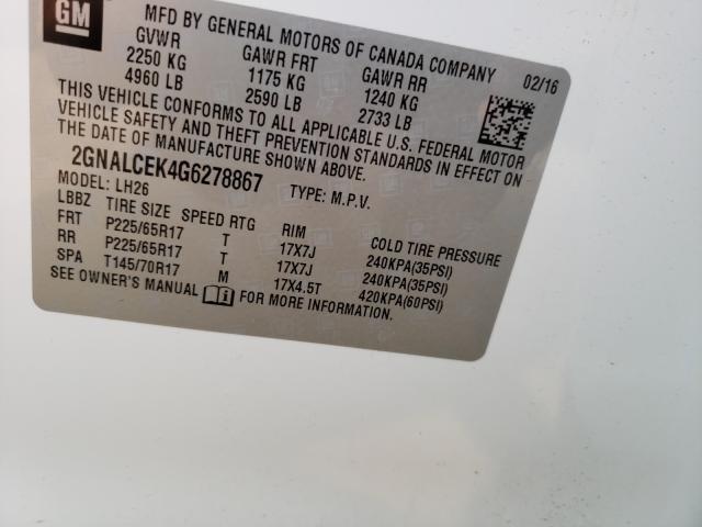 Photo 9 VIN: 2GNALCEK4G6278867 - CHEVROLET EQUINOX LT 