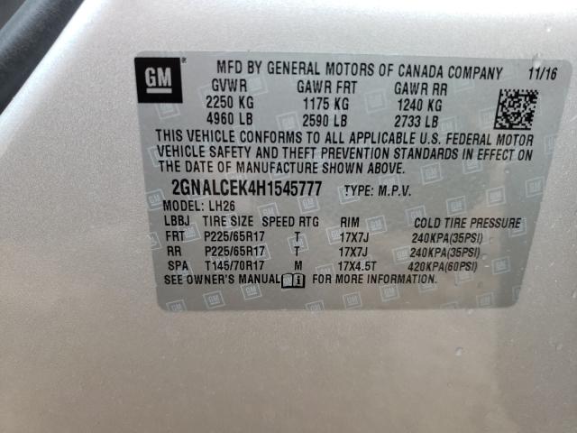 Photo 9 VIN: 2GNALCEK4H1545777 - CHEVROLET EQUINOX LT 