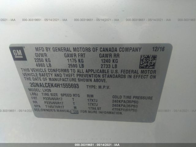 Photo 8 VIN: 2GNALCEK4H1555693 - CHEVROLET EQUINOX 