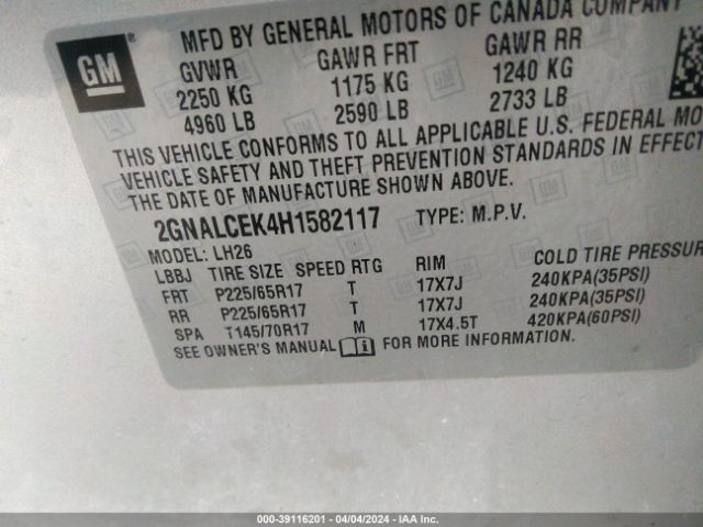 Photo 8 VIN: 2GNALCEK4H1582117 - CHEVROLET EQUINOX 