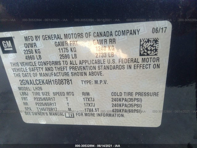 Photo 8 VIN: 2GNALCEK4H1608781 - CHEVROLET EQUINOX 