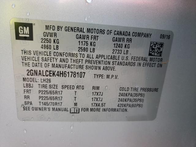 Photo 9 VIN: 2GNALCEK4H6178107 - CHEVROLET EQUINOX LT 