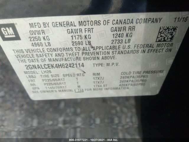 Photo 8 VIN: 2GNALCEK4H6242114 - CHEVROLET EQUINOX 