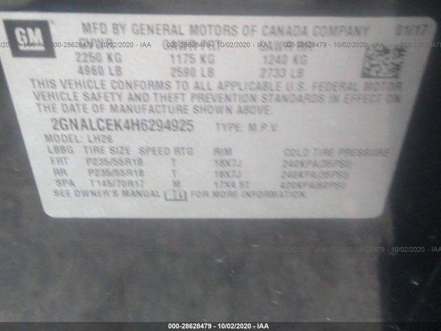 Photo 8 VIN: 2GNALCEK4H6294925 - CHEVROLET EQUINOX 