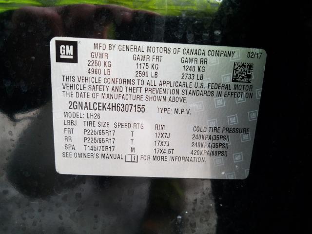 Photo 9 VIN: 2GNALCEK4H6307155 - CHEVROLET EQUINOX LT 