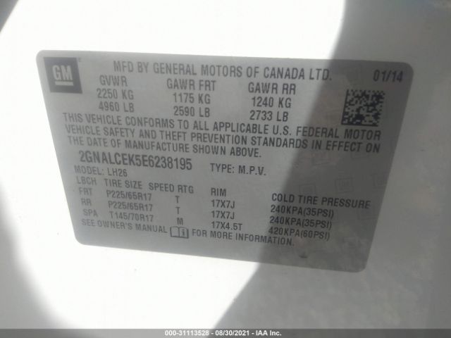 Photo 8 VIN: 2GNALCEK5E6238195 - CHEVROLET EQUINOX 