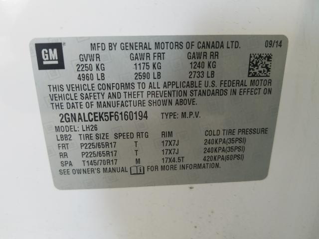 Photo 9 VIN: 2GNALCEK5F6160194 - CHEVROLET EQUINOX LT 