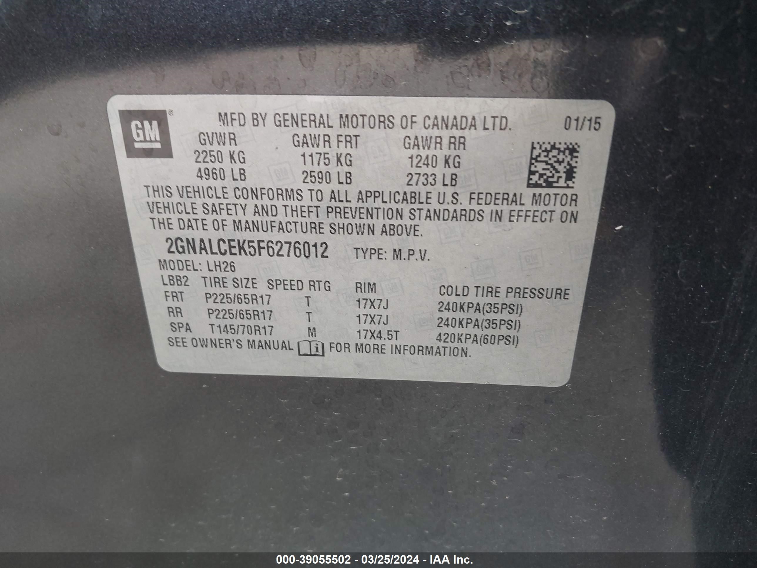 Photo 8 VIN: 2GNALCEK5F6276012 - CHEVROLET EQUINOX 