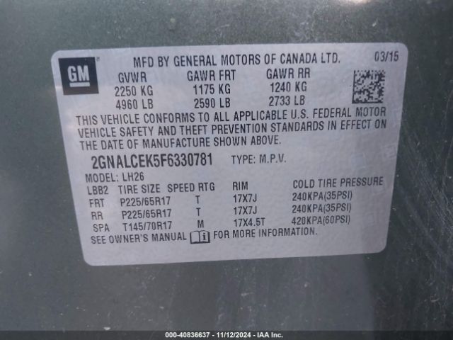 Photo 8 VIN: 2GNALCEK5F6330781 - CHEVROLET EQUINOX 