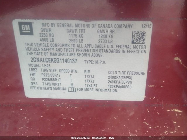 Photo 8 VIN: 2GNALCEK5G1140137 - CHEVROLET EQUINOX 