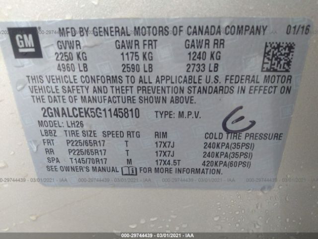 Photo 8 VIN: 2GNALCEK5G1145810 - CHEVROLET EQUINOX 