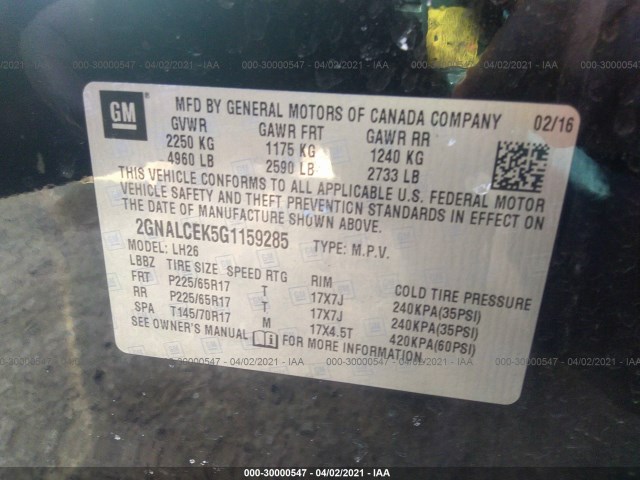 Photo 8 VIN: 2GNALCEK5G1159285 - CHEVROLET EQUINOX 