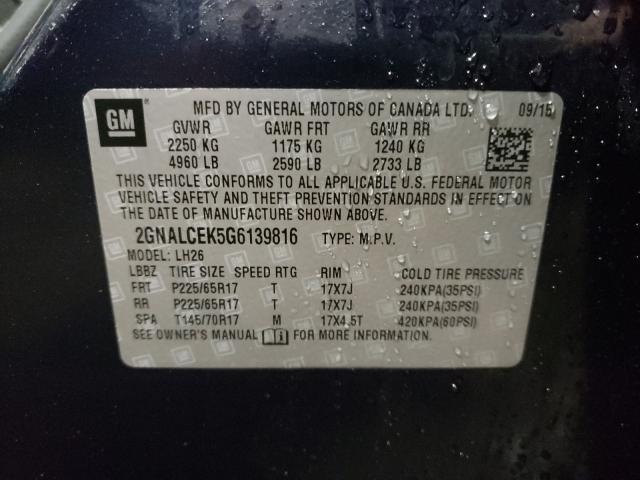 Photo 9 VIN: 2GNALCEK5G6139816 - CHEVROLET EQUINOX LT 