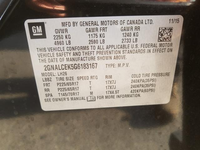 Photo 9 VIN: 2GNALCEK5G6183167 - CHEVROLET EQUINOX LT 