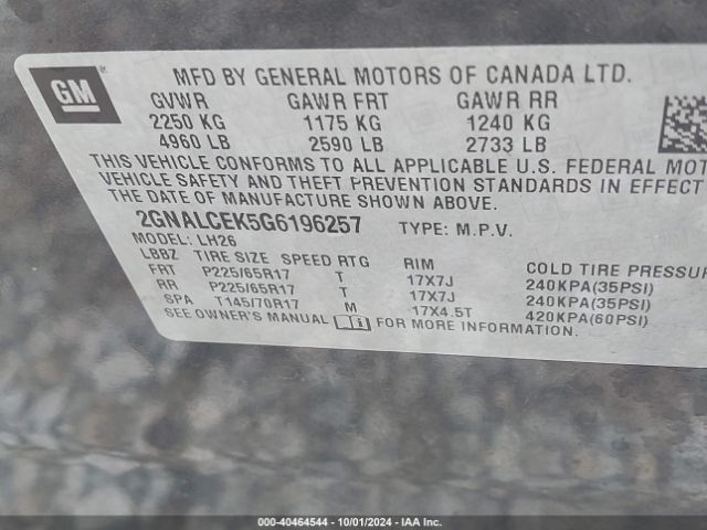 Photo 8 VIN: 2GNALCEK5G6196257 - CHEVROLET EQUINOX 