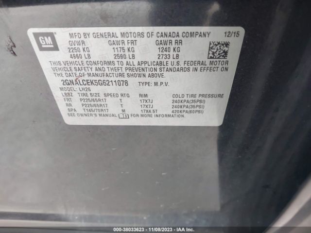 Photo 8 VIN: 2GNALCEK5G6211078 - CHEVROLET EQUINOX 