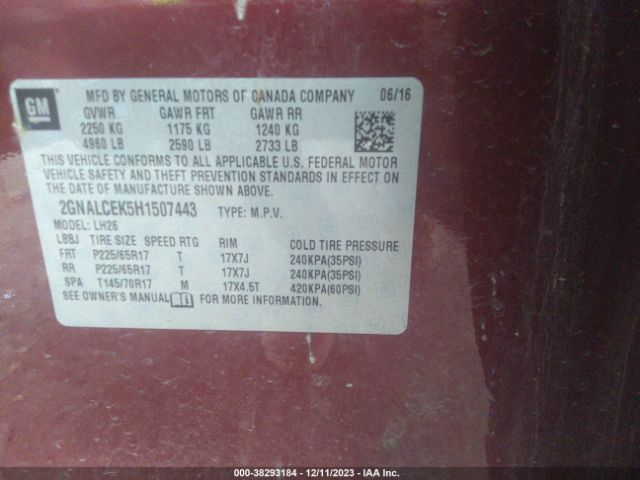 Photo 8 VIN: 2GNALCEK5H1507443 - CHEVROLET EQUINOX 