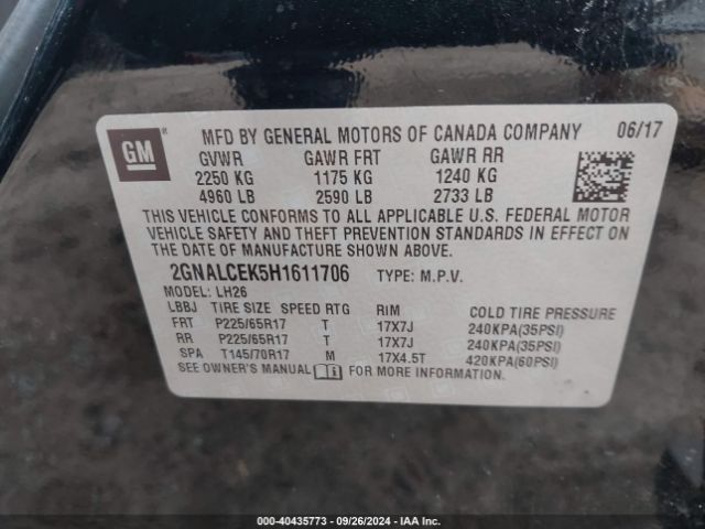 Photo 8 VIN: 2GNALCEK5H1611706 - CHEVROLET EQUINOX 