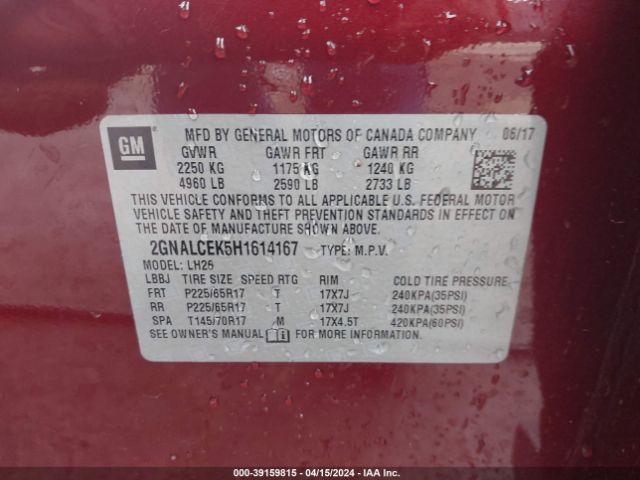 Photo 8 VIN: 2GNALCEK5H1614167 - CHEVROLET EQUINOX 