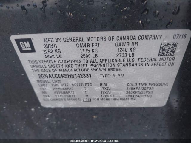 Photo 8 VIN: 2GNALCEK5H6142331 - CHEVROLET EQUINOX 