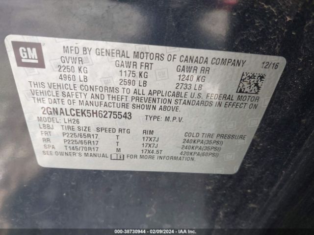 Photo 8 VIN: 2GNALCEK5H6275543 - CHEVROLET EQUINOX 