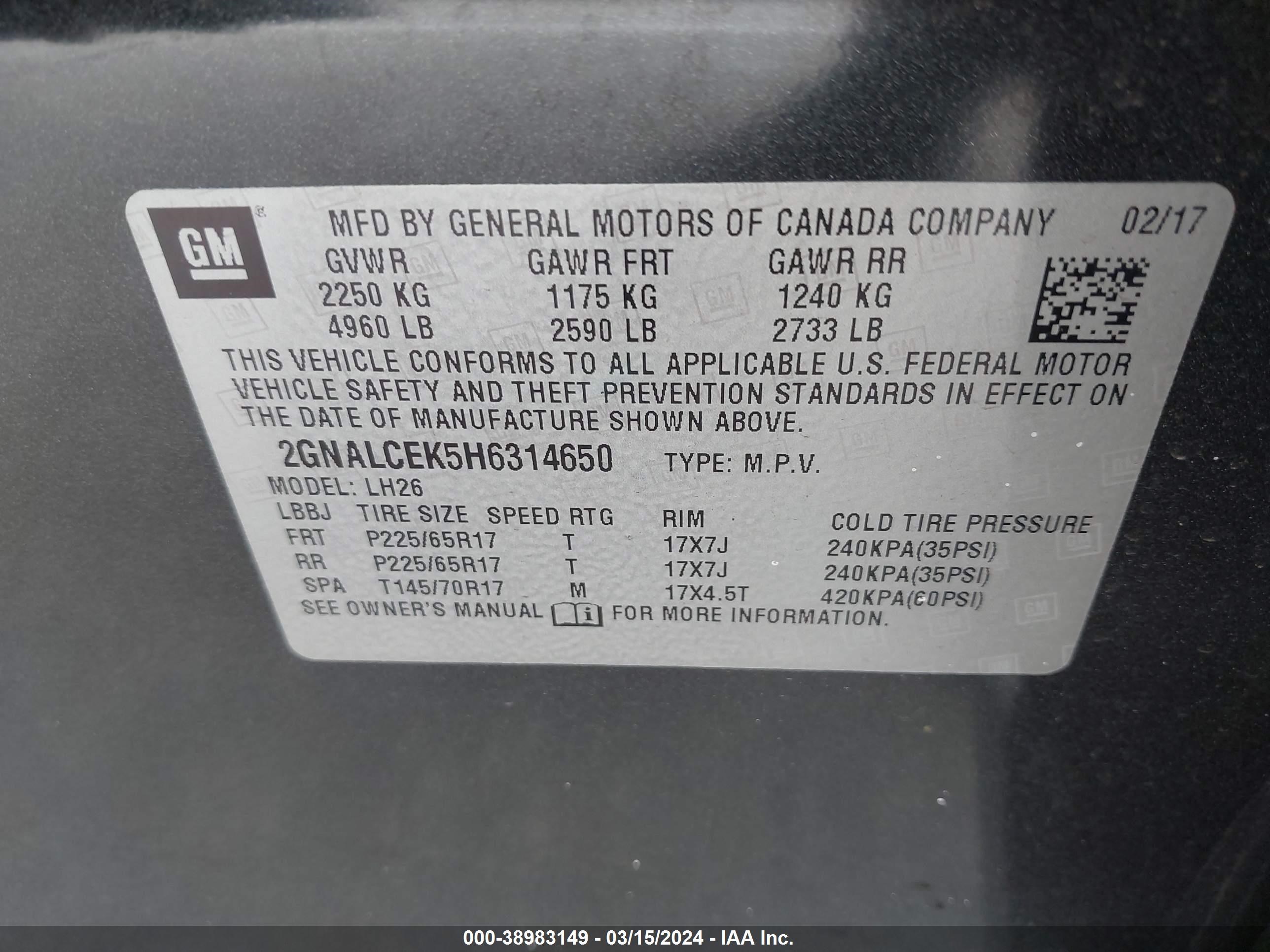 Photo 8 VIN: 2GNALCEK5H6314650 - CHEVROLET EQUINOX 