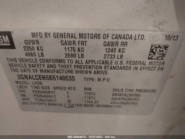 Photo 8 VIN: 2GNALCEK6E6148635 - CHEVROLET EQUINOX 