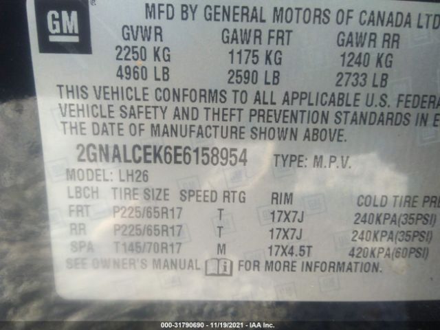 Photo 8 VIN: 2GNALCEK6E6158954 - CHEVROLET EQUINOX 