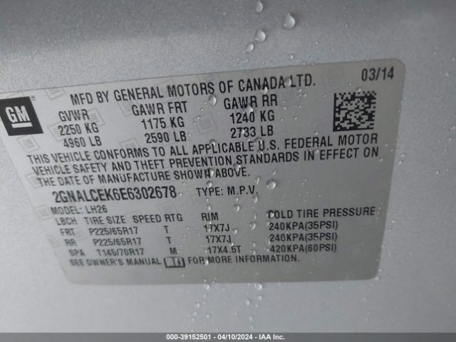 Photo 8 VIN: 2GNALCEK6E6302678 - CHEVROLET EQUINOX 