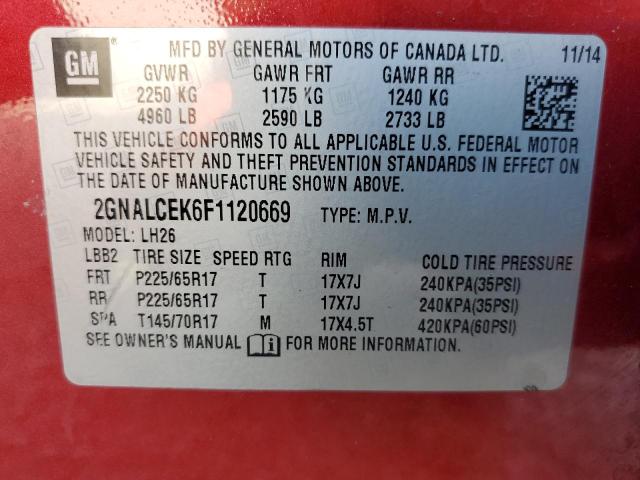 Photo 12 VIN: 2GNALCEK6F1120669 - CHEVROLET EQUINOX LT 