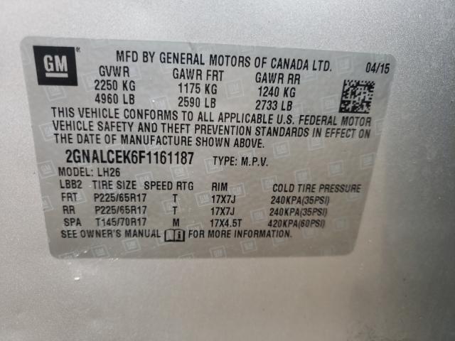 Photo 9 VIN: 2GNALCEK6F1161187 - CHEVROLET EQUINOX LT 