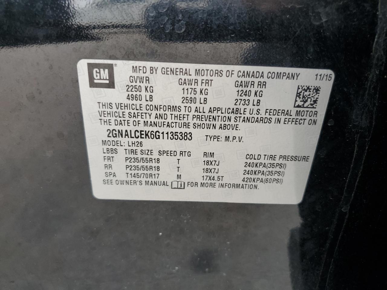 Photo 12 VIN: 2GNALCEK6G1135383 - CHEVROLET EQUINOX 