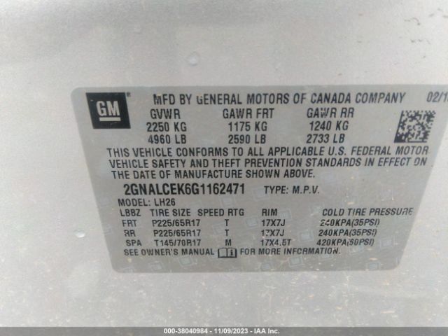 Photo 8 VIN: 2GNALCEK6G1162471 - CHEVROLET EQUINOX 