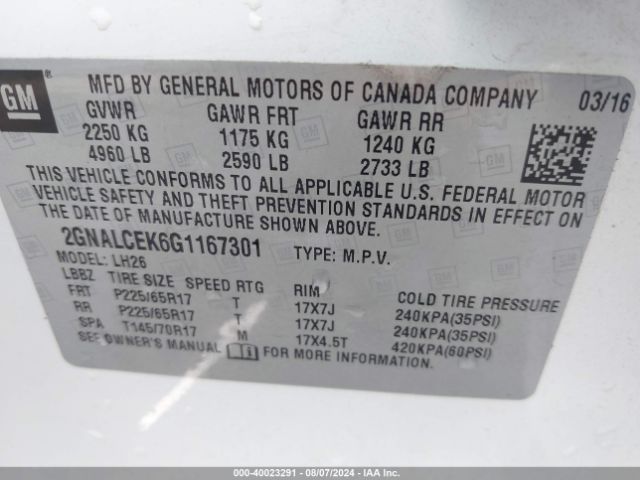 Photo 8 VIN: 2GNALCEK6G1167301 - CHEVROLET EQUINOX 