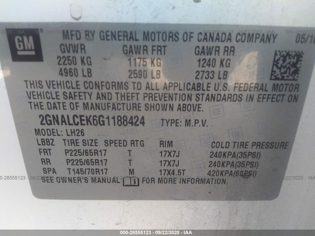 Photo 8 VIN: 2GNALCEK6G1188424 - CHEVROLET EQUINOX 