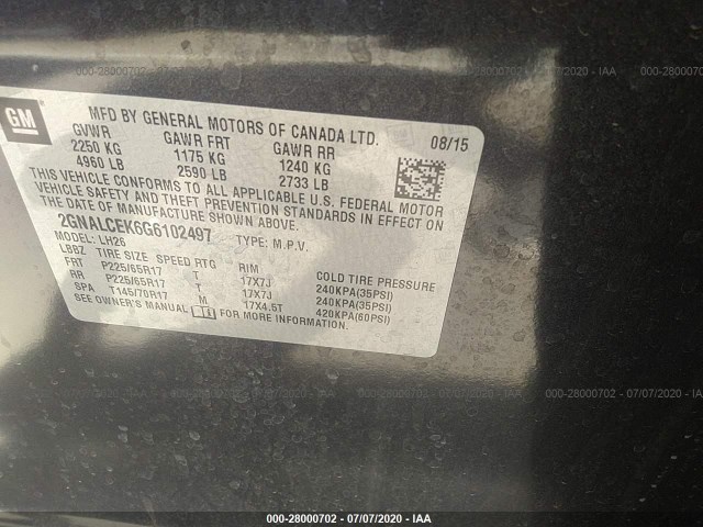 Photo 8 VIN: 2GNALCEK6G6102497 - CHEVROLET EQUINOX 