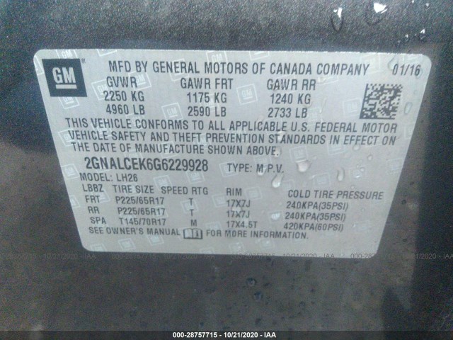 Photo 8 VIN: 2GNALCEK6G6229928 - CHEVROLET EQUINOX 