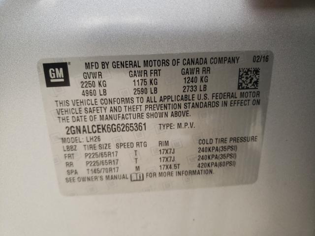 Photo 9 VIN: 2GNALCEK6G6265361 - CHEVROLET EQUINOX LT 