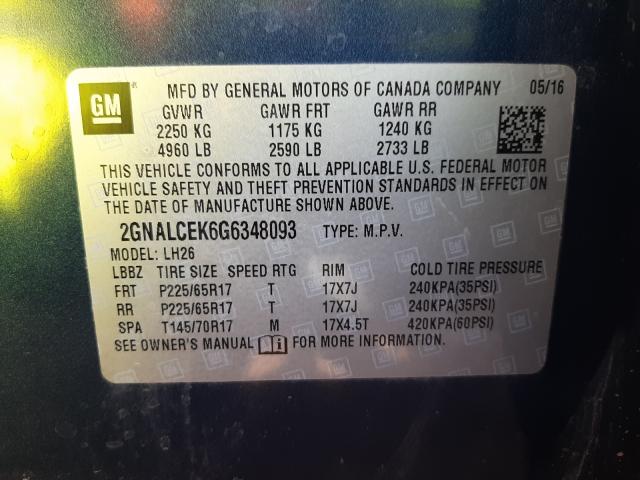 Photo 9 VIN: 2GNALCEK6G6348093 - CHEVROLET EQUINOX LT 