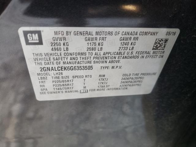 Photo 9 VIN: 2GNALCEK6G6353505 - CHEVROLET EQUINOX LT 