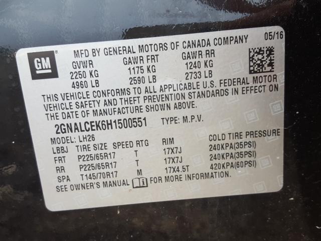 Photo 9 VIN: 2GNALCEK6H1500551 - CHEVROLET EQUINOX 