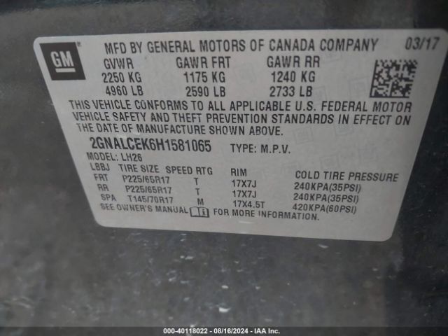 Photo 8 VIN: 2GNALCEK6H1581065 - CHEVROLET EQUINOX 