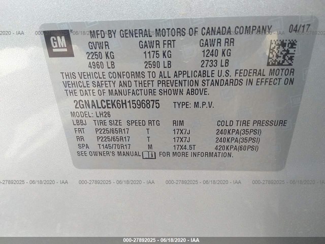 Photo 8 VIN: 2GNALCEK6H1596875 - CHEVROLET EQUINOX 