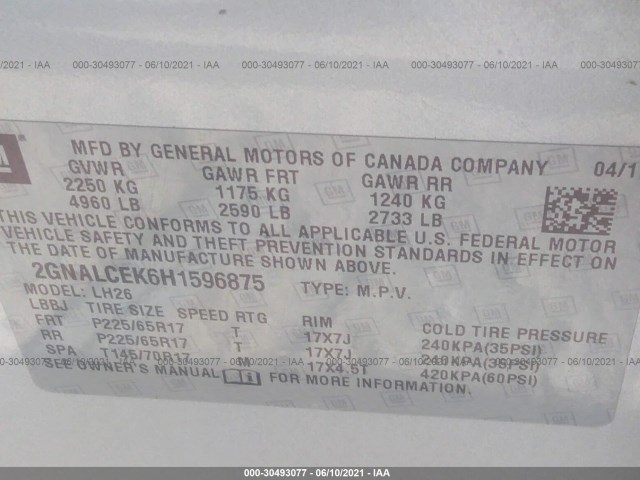 Photo 8 VIN: 2GNALCEK6H1596875 - CHEVROLET EQUINOX 