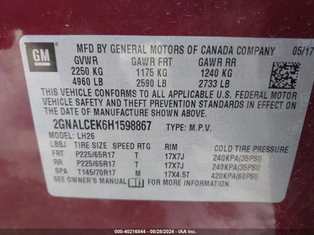 Photo 8 VIN: 2GNALCEK6H1598867 - CHEVROLET EQUINOX 