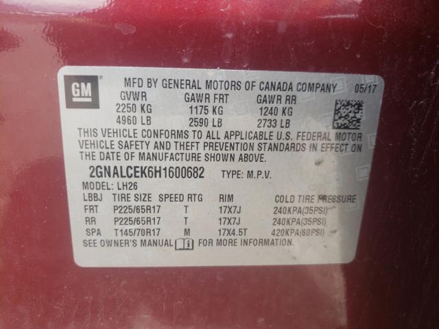 Photo 9 VIN: 2GNALCEK6H1600682 - CHEVROLET EQUINOX LT 