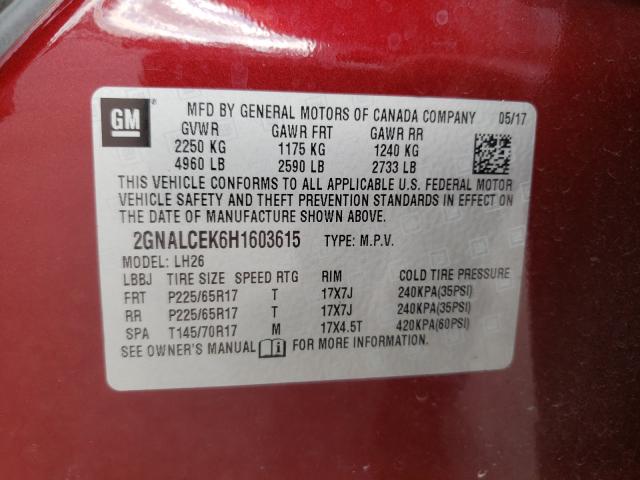 Photo 9 VIN: 2GNALCEK6H1603615 - CHEVROLET EQUINOX LT 