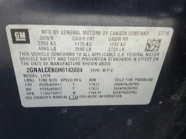 Photo 9 VIN: 2GNALCEK6H6143004 - CHEVROLET EQUINOX LT 