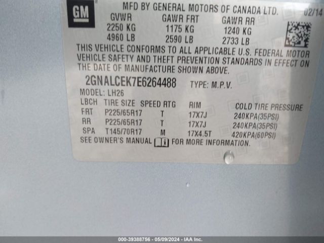 Photo 8 VIN: 2GNALCEK7E6264488 - CHEVROLET EQUINOX 